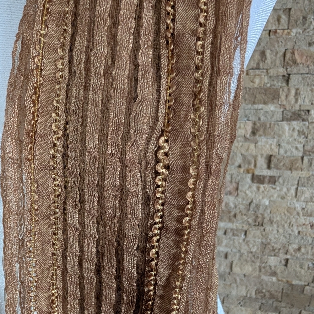 Camel Tan Boho Textured Fringe Shawl Sheer Lightweight Neutral Scarf Eco Fairy image 6